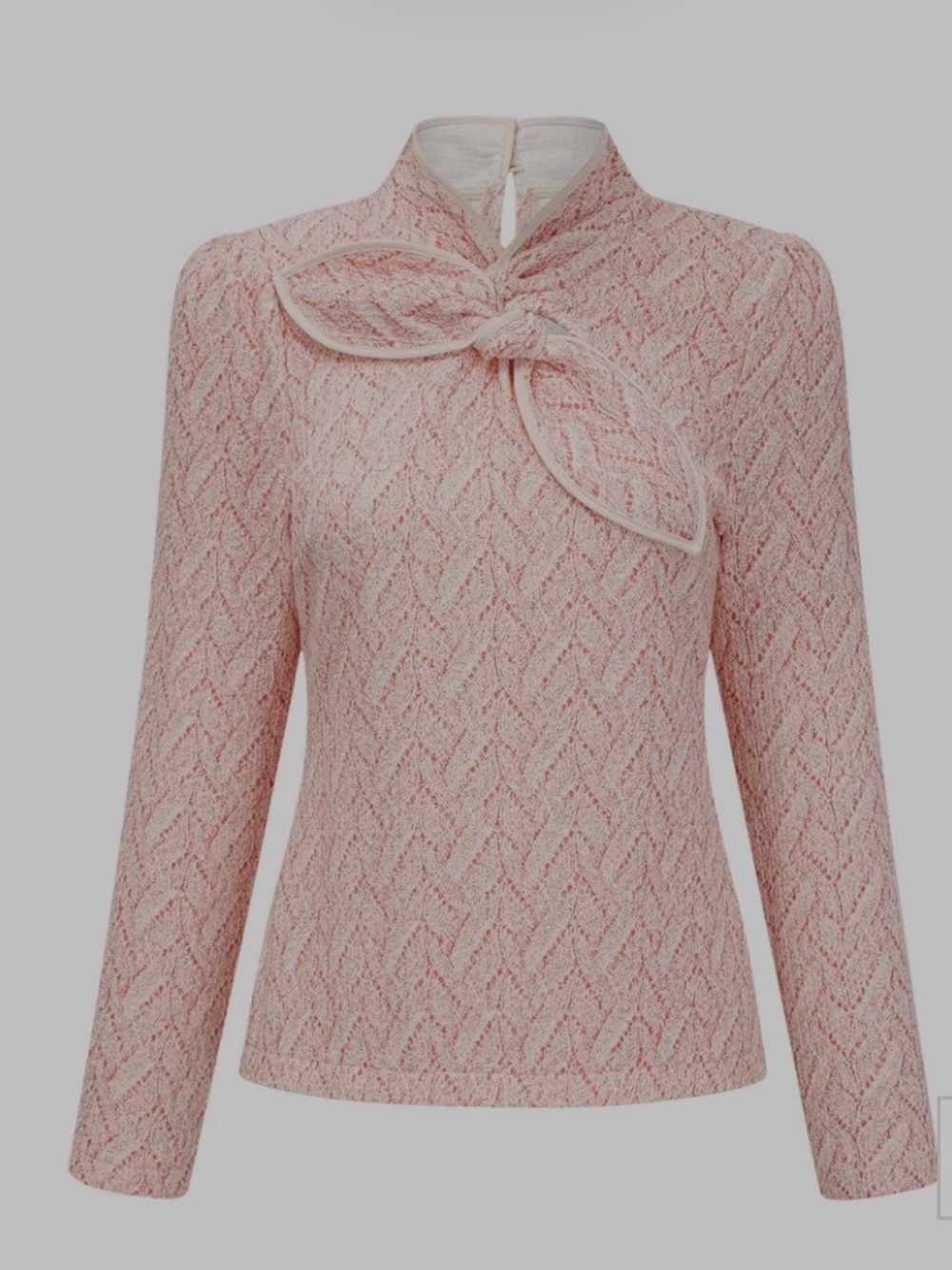 Pink Textured Knit Bow-Neck Top